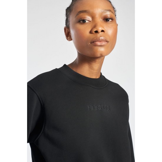 Fiorucci New Products For Sale Embroidered Logo Crop Sweatshirt Black