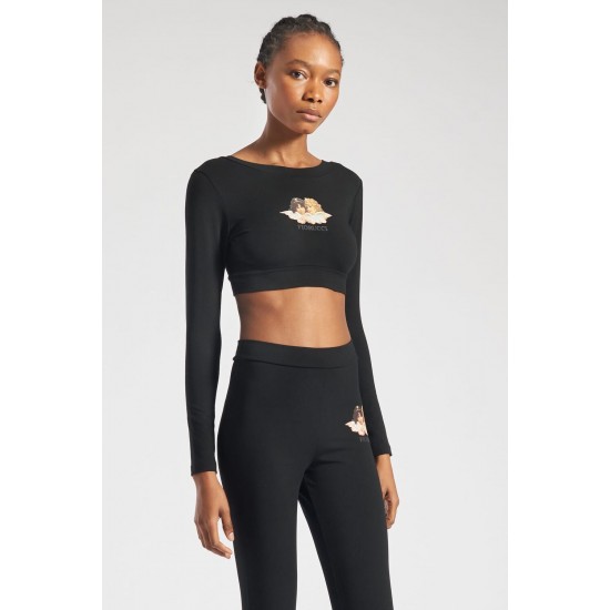 Fiorucci New Products For Sale Long Sleeve Angels Crop Top Black