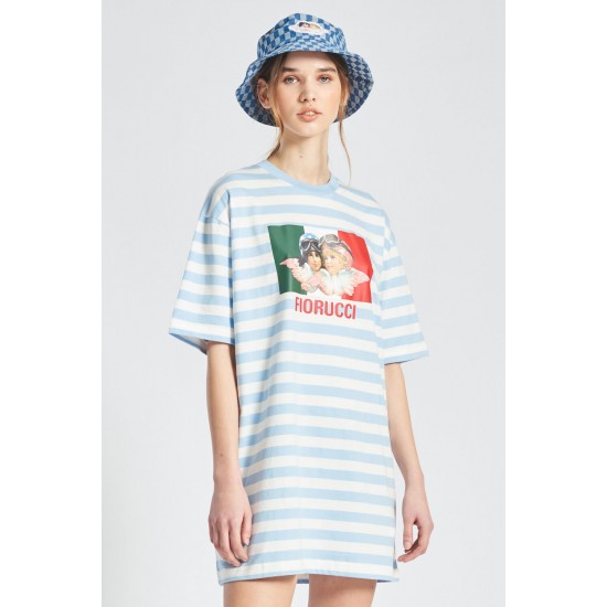 Fiorucci New Products For Sale Speed Queen Angels Stripe T-Shirt Dress Blue