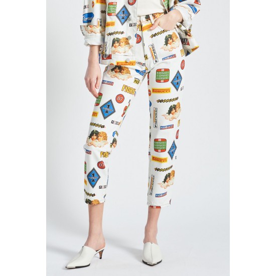 Fiorucci New Products For Sale Racing Print Tara Jeans White