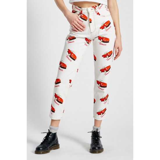 Fiorucci New Products For Sale Racing Car Print Tara Jeans White