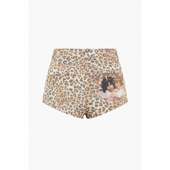 Fiorucci New Products For Sale Angels Patch Shorts Leopard Print
