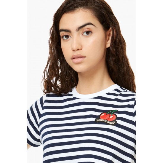 Fiorucci New Products For Sale Stripe Cherry Crop T-Shirt Blue