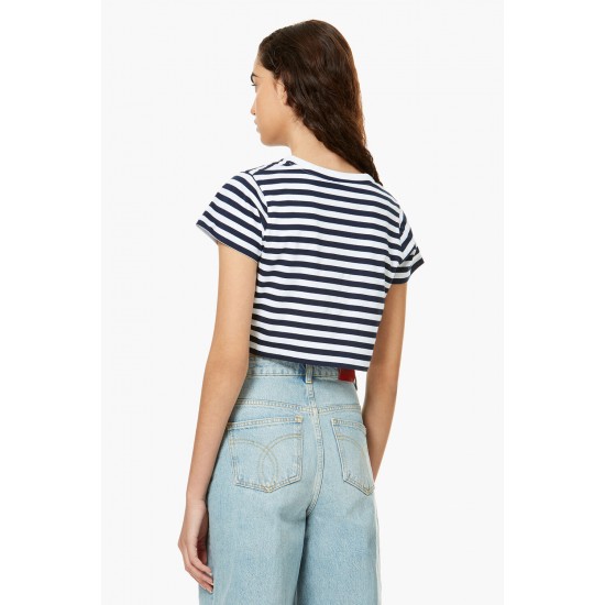 Fiorucci New Products For Sale Stripe Cherry Crop T-Shirt Blue