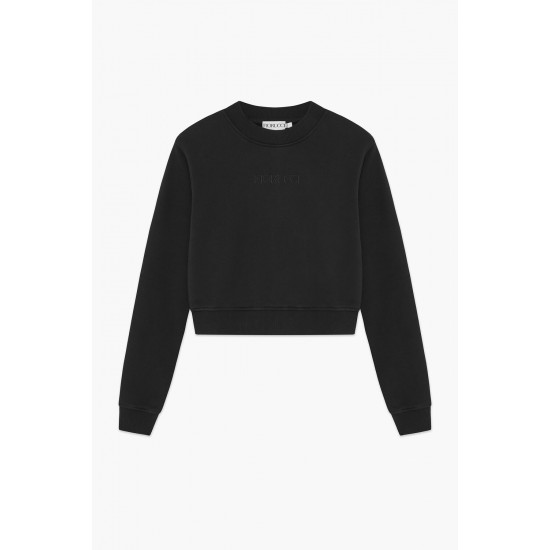 Fiorucci New Products For Sale Embroidered Logo Crop Sweatshirt Black